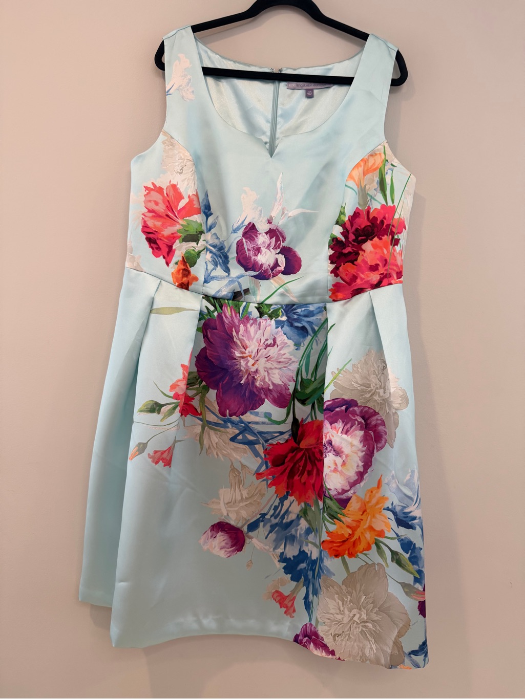 Luxe By Carmen Marc Valvo Size 16w Light Blue Floral Printed Party Dress